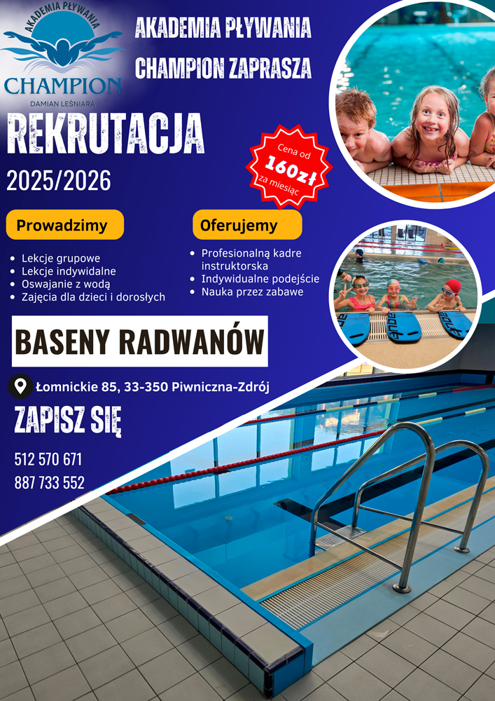 Szkoła Pływania CHAMPION – Piwniczna-Zdrój, Baseny Radwanów
